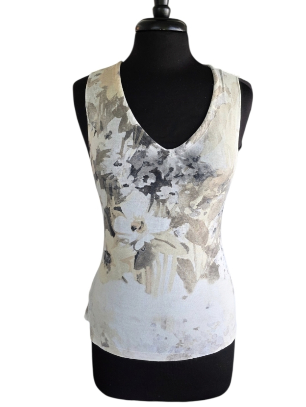 Vintage Y2K Custom Cut Tank Floral V-Neck Tank Top - Cream, Taupe, Gray